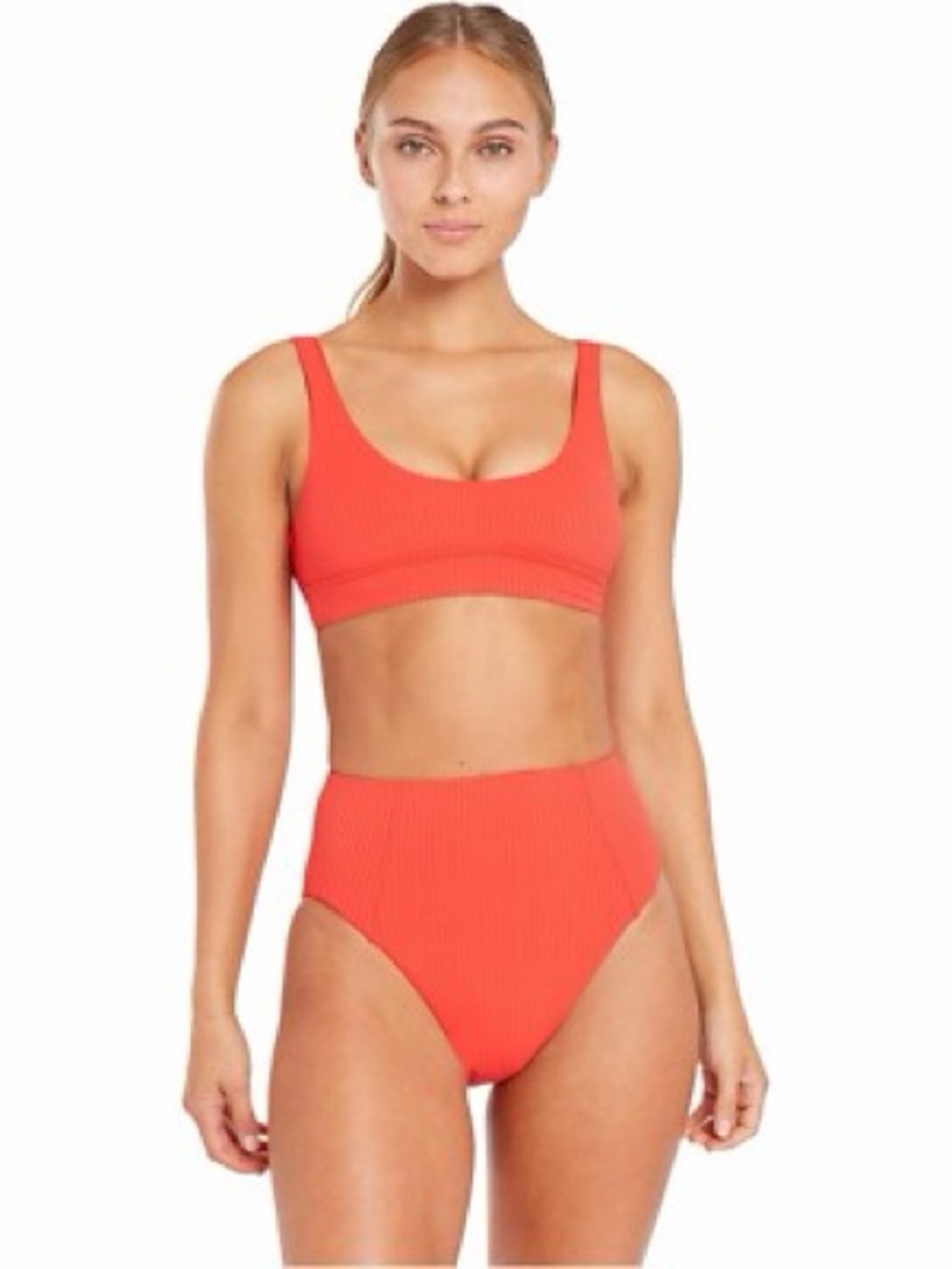 Vitamin A Sienna Ribbed High-Waist Bikini Set in Marisol Red